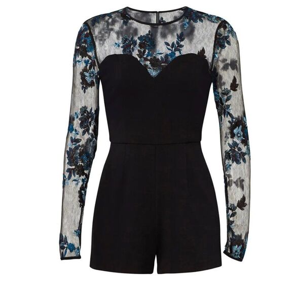 Amanda uprichard black romper with lace and embroidery -repaired size medium - Picture 4 of 11